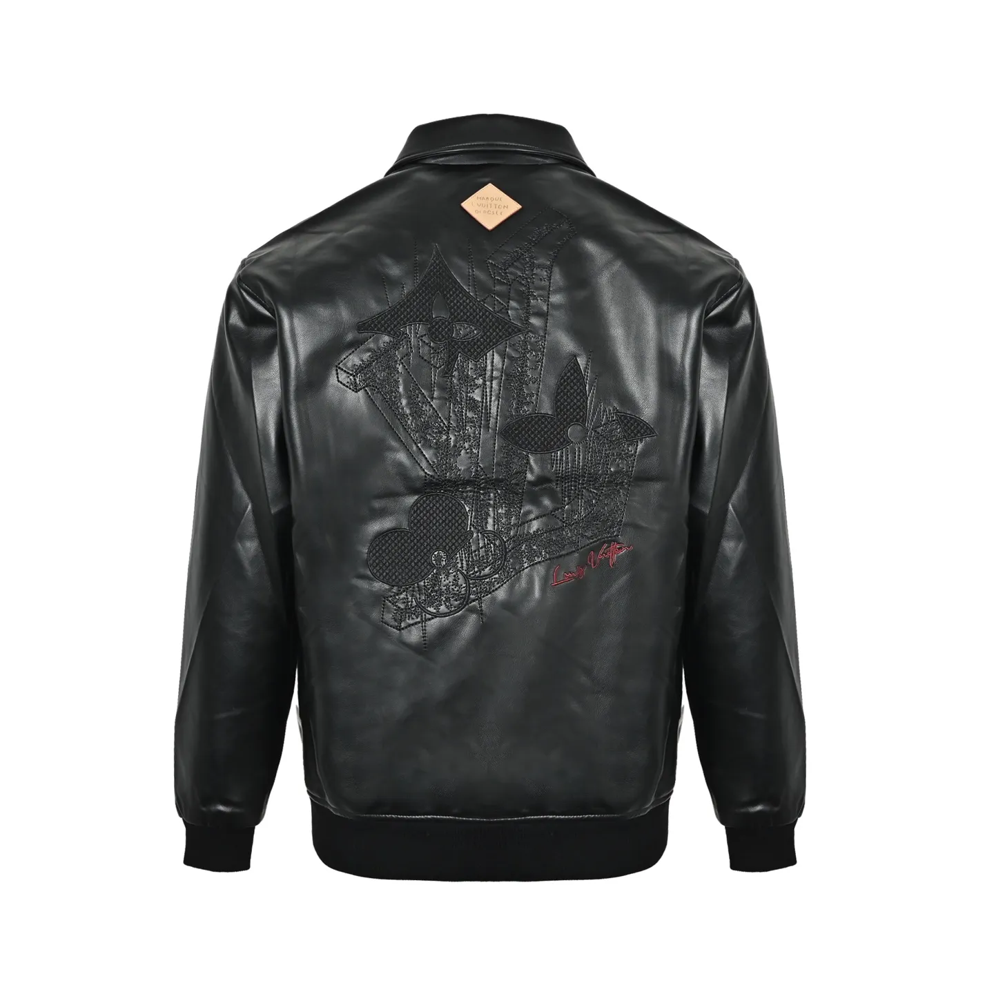 Louis Vuitton Louis Vuitton three-flower embroidered logo lapel leather jacket